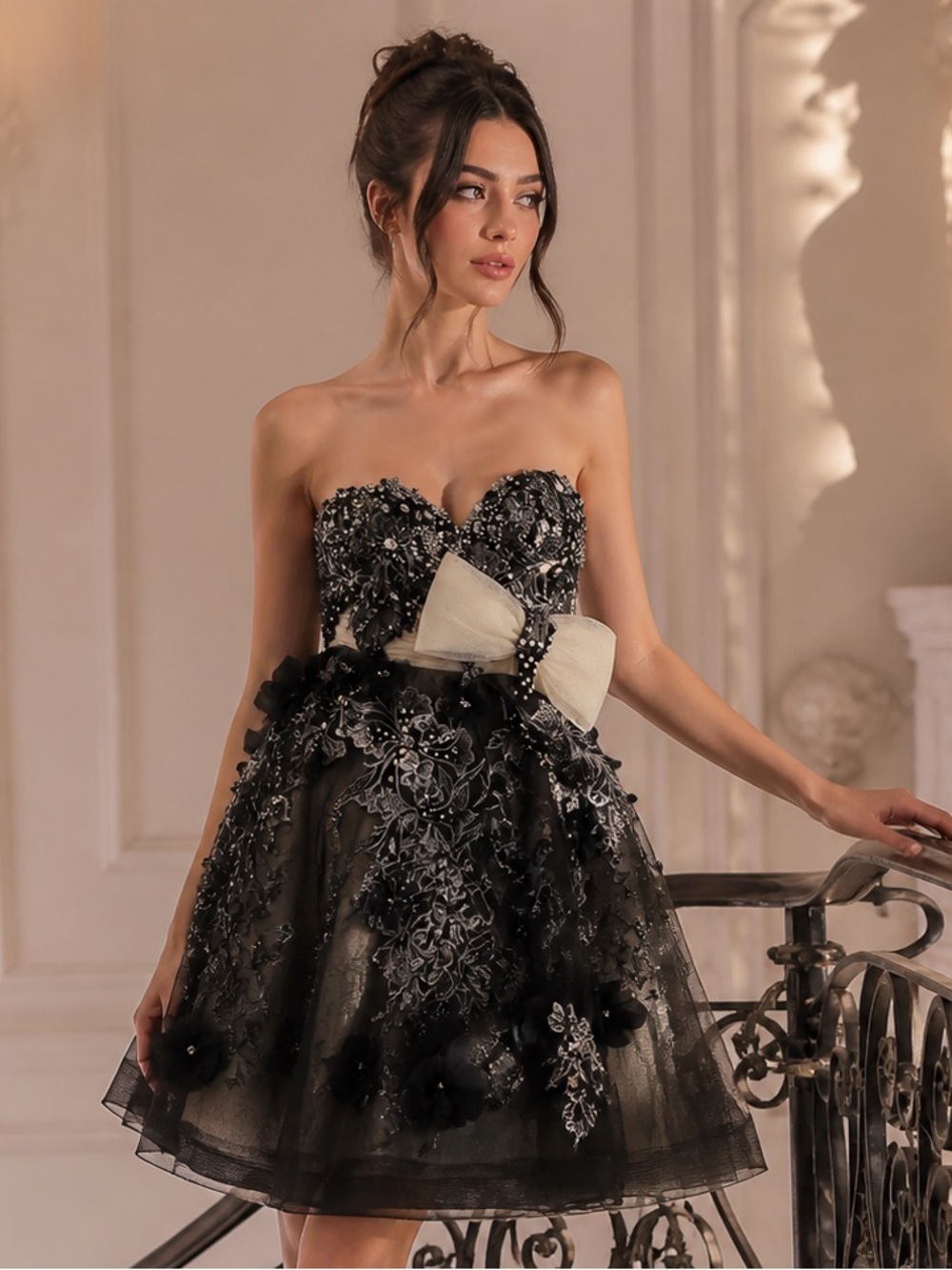 Jovani Black Beaded Strapless Tulle Prom Dress Size 0 Cocktail Homecoming Formal